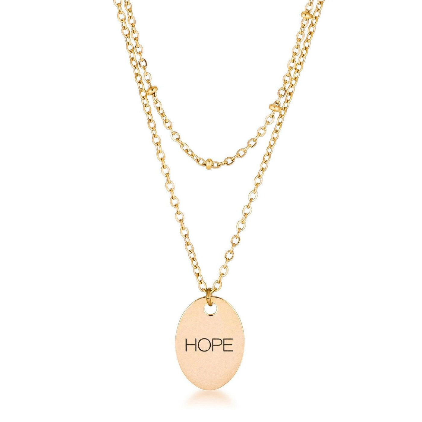This classy necklace features a simple oval pendant inscribed with HOPE hanging from a cable chain. An inner saturn chain adds sophistication to - AMIClubwear