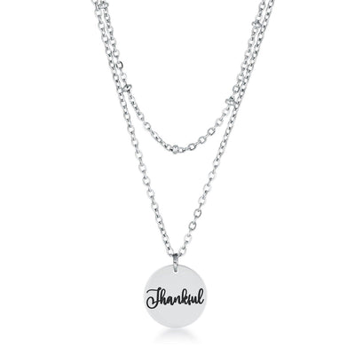 This classy necklace features a simple oval pendant inscribed with THANKFUL hanging from a cable chain. An inner saturn chain adds sophistication to - AMIClubwear
