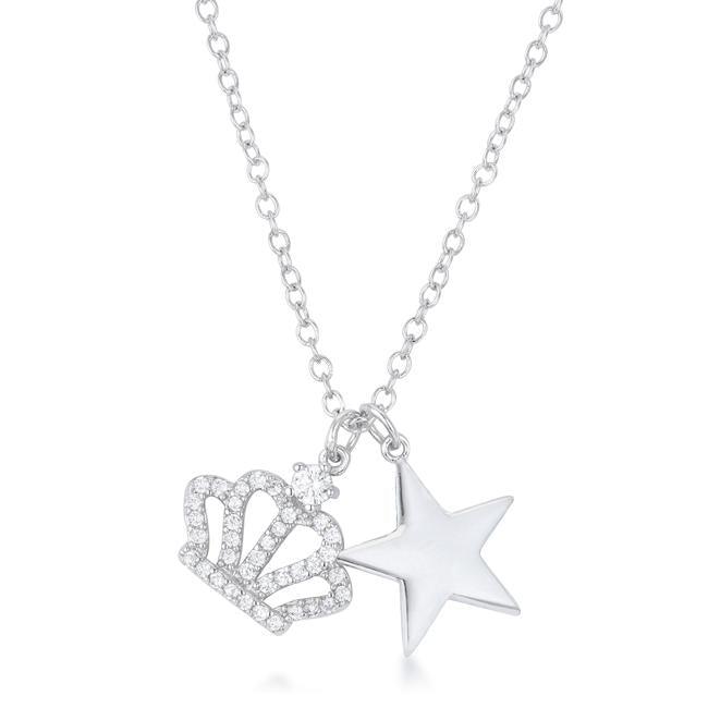 This gorgeous rhodium-plated pendant features a beautiful pave cz crown charm and is complemented by a star charm making it a must-have in any - AMIClubwear