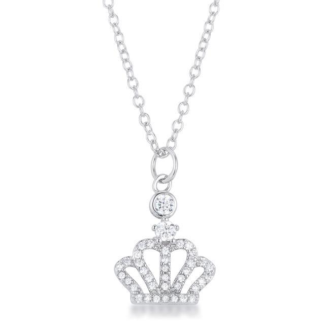 This rhodium-plated pendant features a beautiful pave cz crown which is fused by two bezeled levels of czs.  It also comes with a rhodium-plated 16 - AMIClubwear