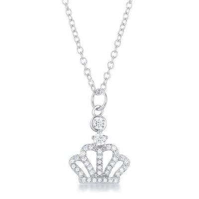 This rhodium-plated pendant features a beautiful pave cz crown which is fused by two bezeled levels of czs.  It also comes with a rhodium-plated 16 - AMIClubwear