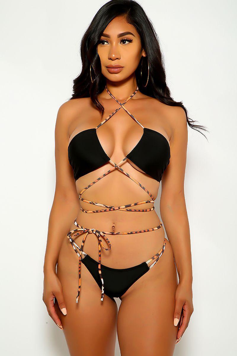 Tiger Black Strappy Two Piece Swimsuit