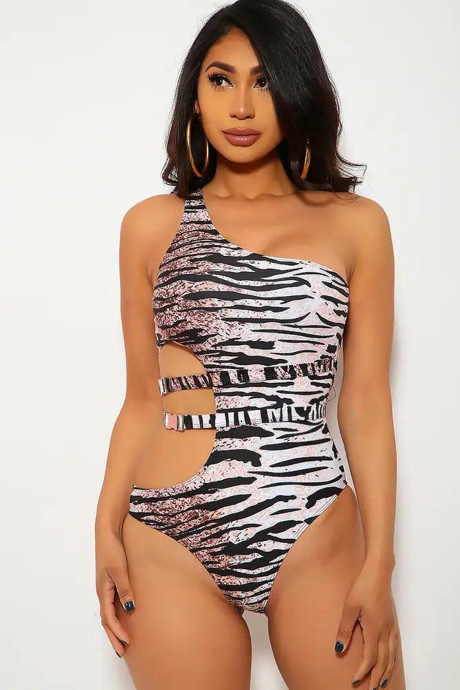 Tiger Print Cut Out One Piece Swimsuit - AMIClubwear
