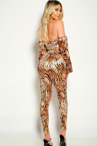 Tiger Print Long Sleeve Two Piece Outfit - AMIClubwear
