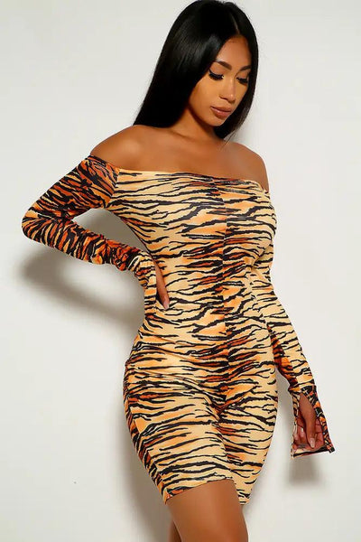 Tiger Print Off The Shoulder Romper - AMIClubwear