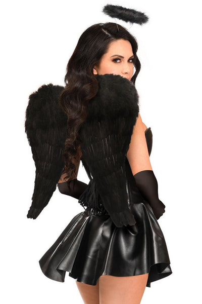Top Drawer 4 PC Faux Leather Dark Angel Corset Dress Costume - AMIClubwear