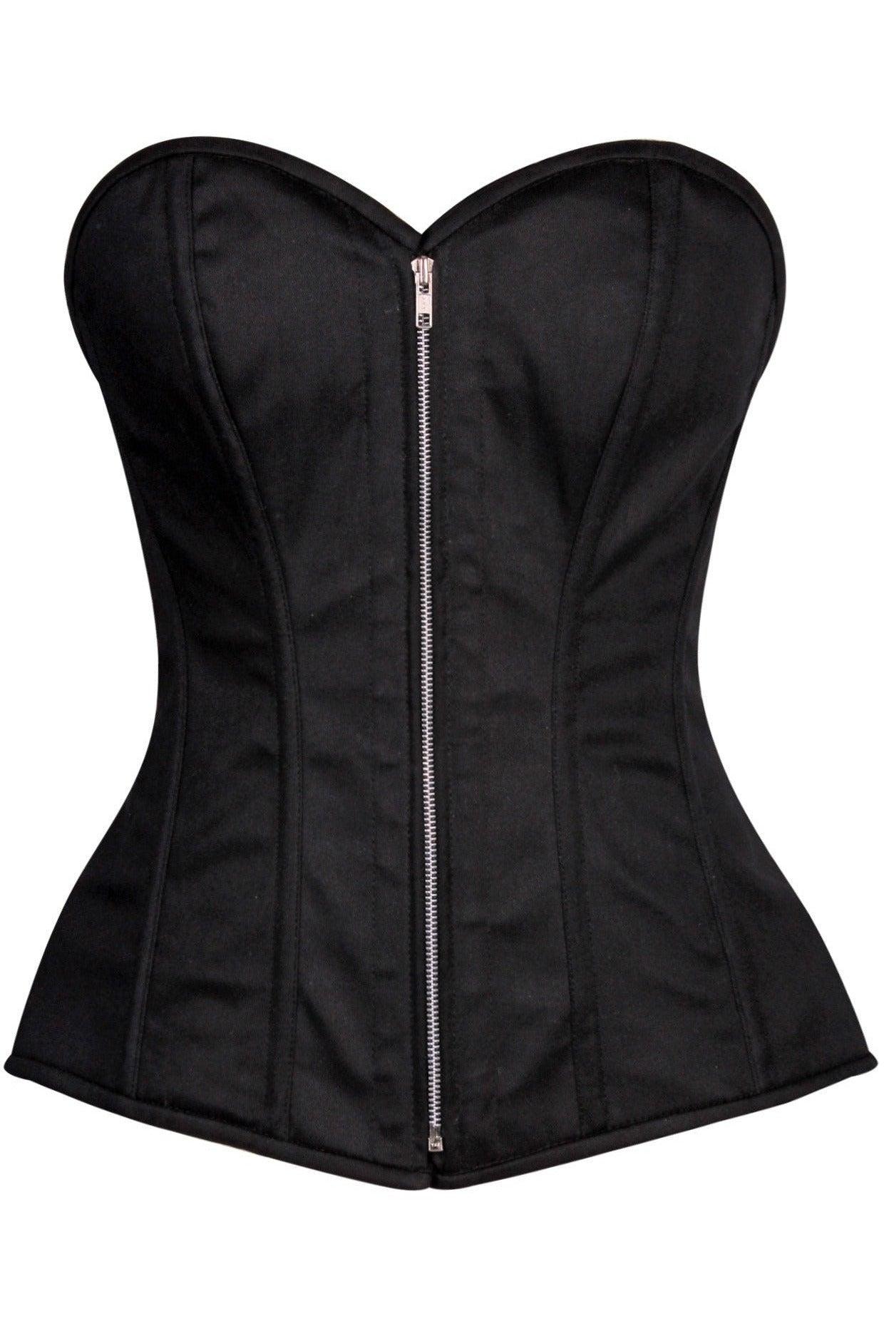 Top Drawer Black Cotton Steel Boned Corset w/Zipper - AMIClubwear