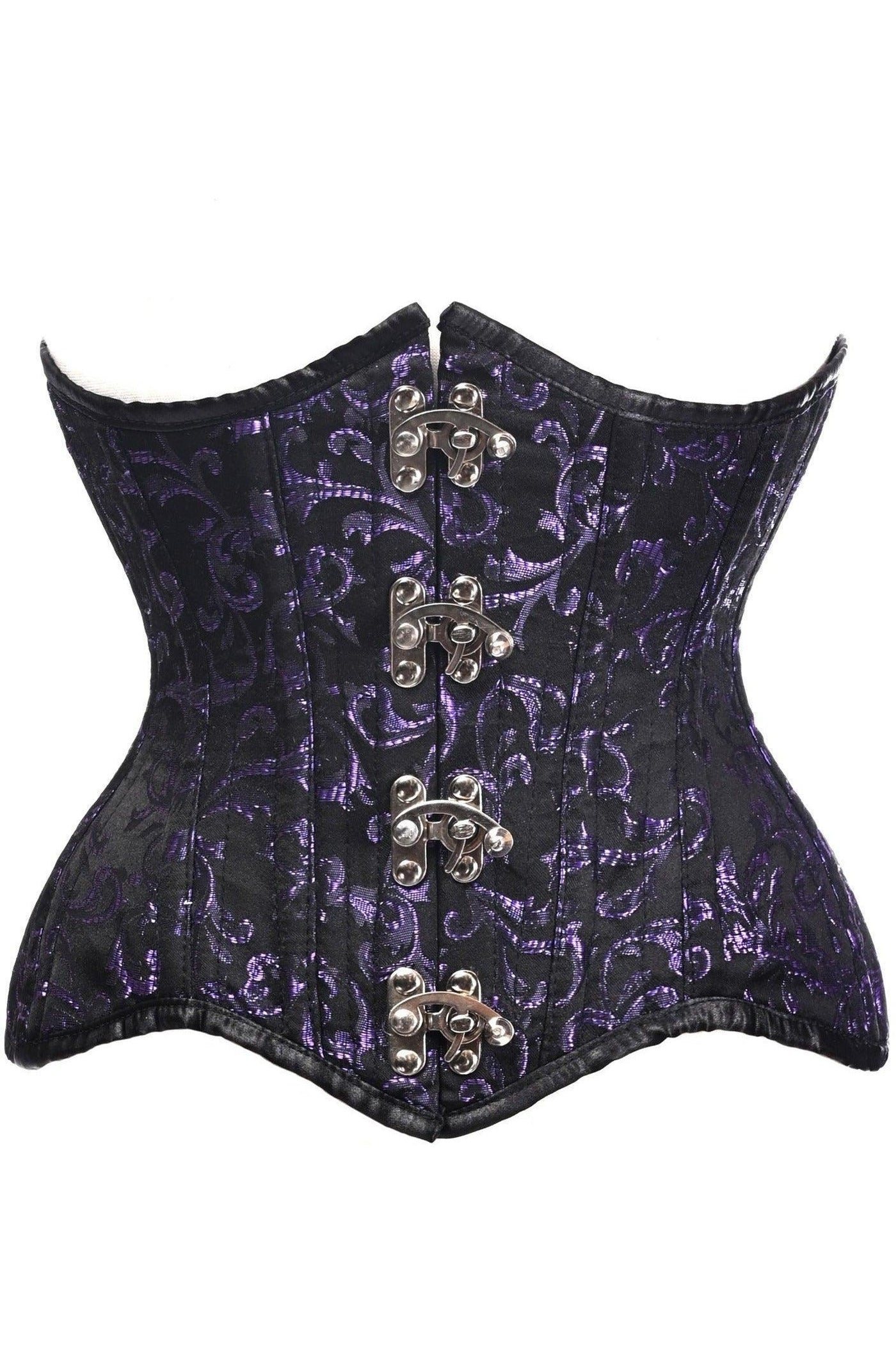 Top Drawer Black/Purple Brocade Double Steel Boned Under Bust Corset - AMIClubwear