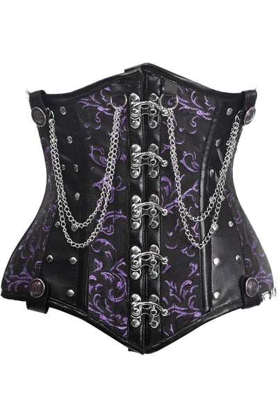 Top Drawer Black/Purple Steel Boned Underbust Corset w/Chains and Clasps - AMIClubwear