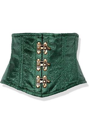 Top Drawer Dark Green Brocade Steel Boned Mini Cincher w/Clasps - AMIClubwear