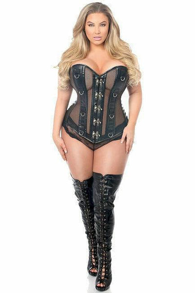 Top Drawer Faux Leather & Fishnet Steel Boned Corset - Daisy Corsets