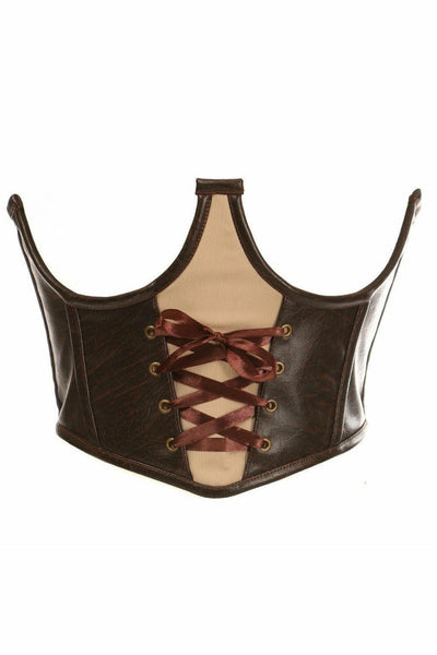 daisy corsets women's drawer steel boned distressed faux leather underbust  corset top, brown, 3x