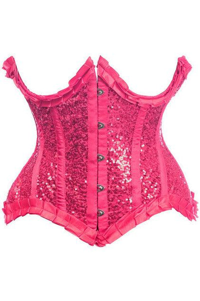 Top Drawer Fuchsia Satin & Sequin Underwire Curvy Cut Steel Boned Waist Cincher Corset - AMIClubwear