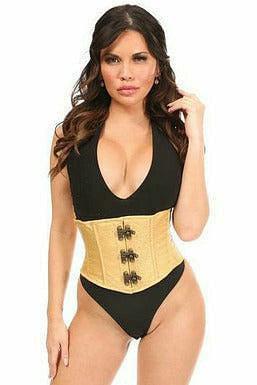 Top Drawer Gold Brocade Steel Boned Mini Cincher w/Clasps - Daisy Corsets