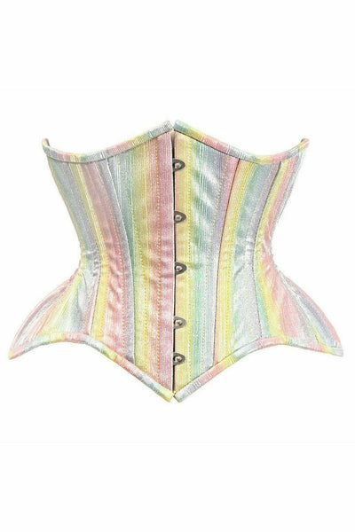 Top Drawer Rainbow Glitter Double Steel Boned Curvy Cut Waist Cincher Corset - AMIClubwear