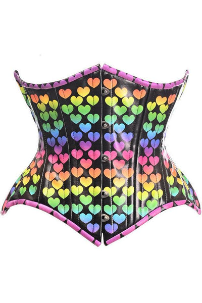 Top Drawer Rainbow Hearts Double Steel Boned Curvy Cut Underbust Cincher Corset - AMIClubwear