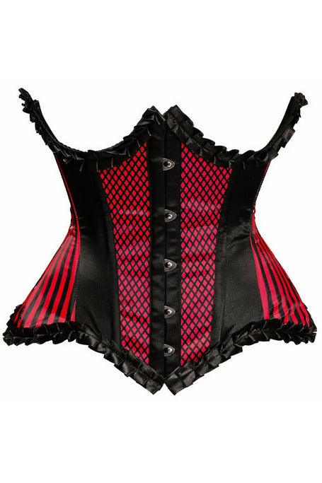 Top Drawer Red Burlesque Underwire Curvy Cut Waist Cincher Corset - AMIClubwear