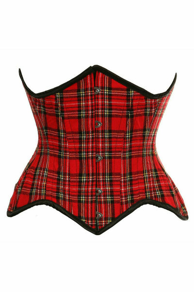Top Drawer Red Plaid Double Steel Boned Curvy Cut Waist Cincher Corset - AMIClubwear