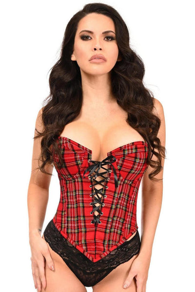 Top Drawer Red Plaid Steel Boned Lace-Up Bustier - AMIClubwear