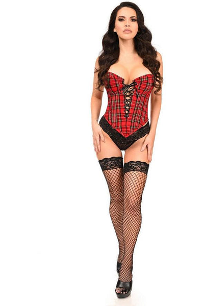 Top Drawer Red Plaid Steel Boned Lace-Up Bustier - AMIClubwear