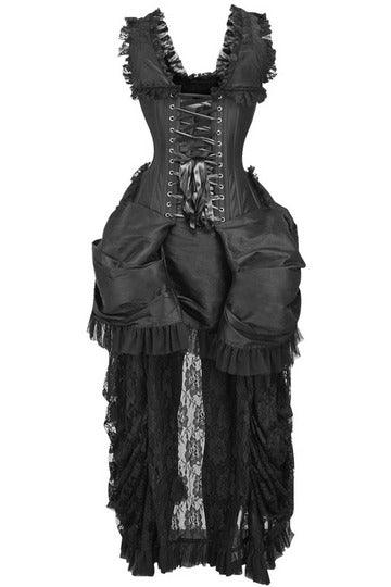 Top Drawer Steel Boned Black Lace Victorian Bustle Corset Dress - AMIClubwear