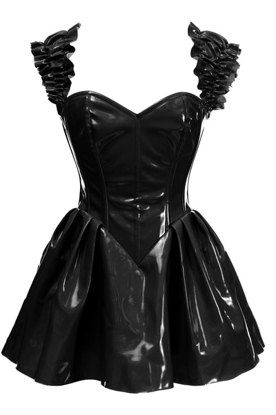 Top Drawer Steel Boned Black Patent PVC Vinyl Corset Dress - AMIClubwear
