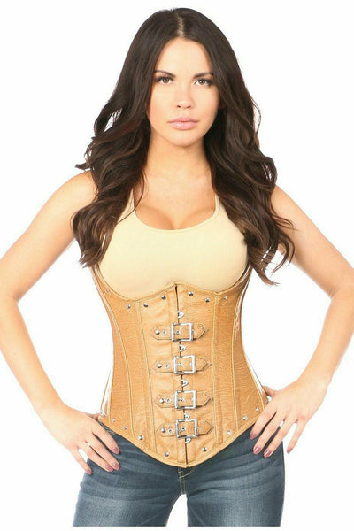 Top Drawer Steel Boned Distressed Faux Leather Underbust Corset Top - AMIClubwear