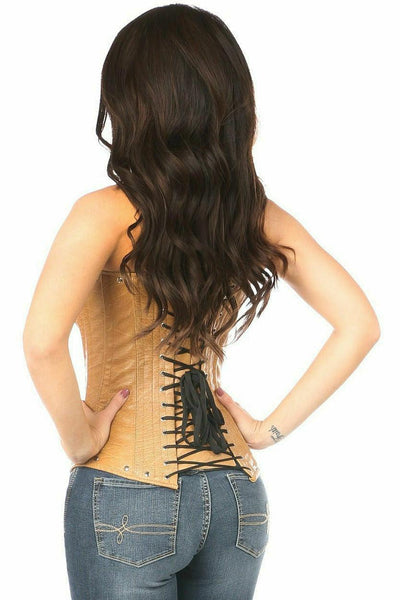 Top Drawer Steel Boned Distressed Faux Leather Underbust Corset Top - AMIClubwear