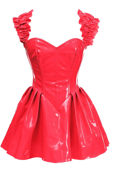 Top Drawer Steel Boned Red Patent PVC Vinyl Corset Dress - AMIClubwear