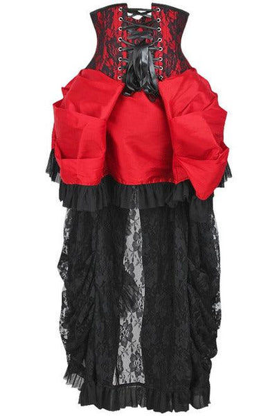 Top Drawer Steel Boned Red/Black Lace Victorian Bustle Underbust Corset Dress - AMIClubwear