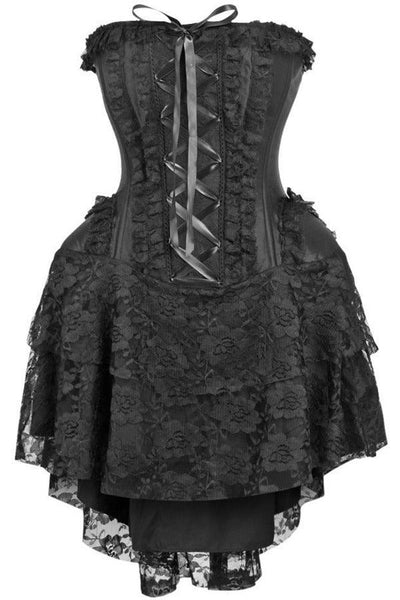 Top Drawer Steel Boned Strapless Black Lace Victorian Corset Dress - AMIClubwear