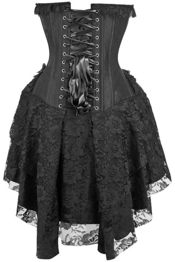 Top Drawer Steel Boned Strapless Black Lace Victorian Corset Dress - AMIClubwear