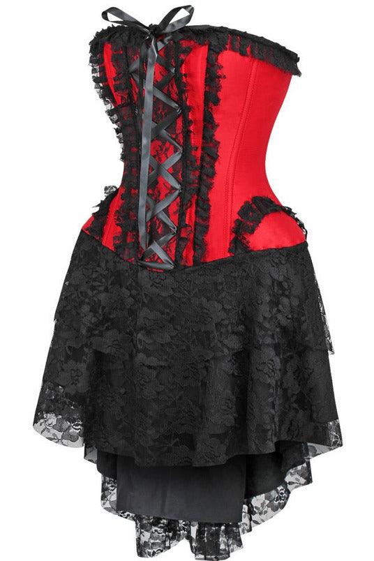 Top Drawer Steel Boned Strapless Red/Black Lace Victorian Corset Dress - AMIClubwear