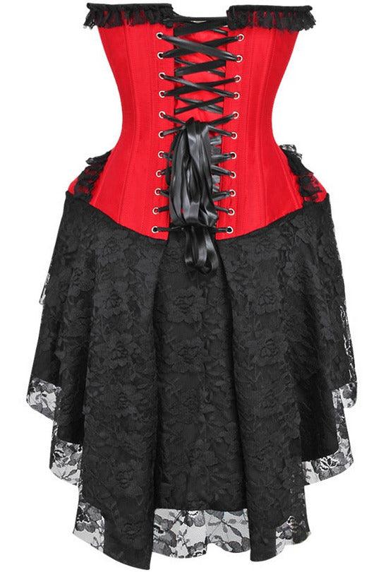 Top Drawer Steel Boned Strapless Red/Black Lace Victorian Corset Dress - AMIClubwear