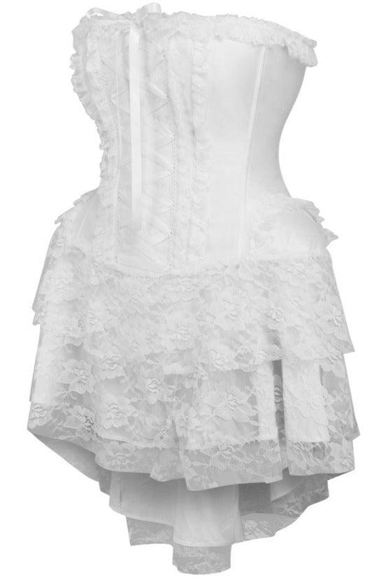 Top Drawer Steel Boned Strapless White Lace Victorian Corset Dress - AMIClubwear