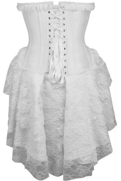 Top Drawer Steel Boned Strapless White Lace Victorian Corset Dress - AMIClubwear