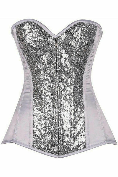 Top Drawer White/Silver Sequin Steel Boned Corset - AMIClubwear