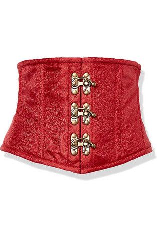 Top Drawer Wine Brocade Steel Boned Mini Cincher w/Clasps - AMIClubwear