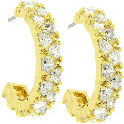 Trillion Cut Cubic Zirconia Hoop Earrings Goldtone Finish - AMIClubwear