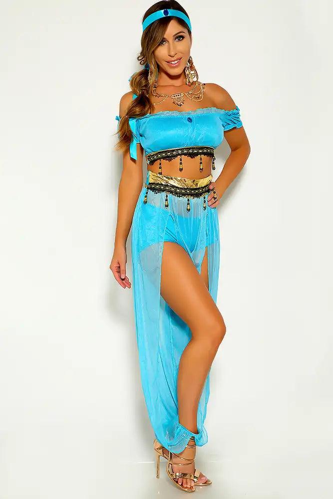 Turquoise Black Fringe Princess J 3 Piece Costume - AMIClubwear