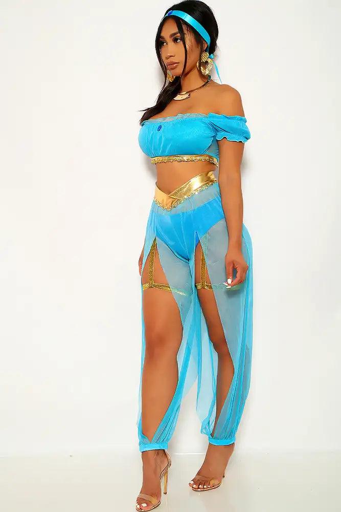 Turquoise Gold Garter Exotic Storybook Princess J Costume Set - AMIClubwear