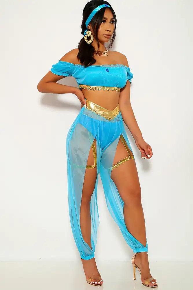 Turquoise Gold Garter Exotic Storybook Princess J Costume Set - AMIClubwear