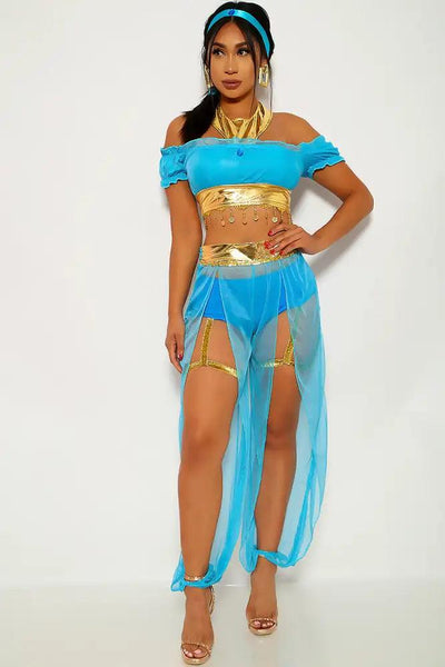 Turquoise Gold Garter Sexy Princess Jas Halloween Costume - AMIClubwear