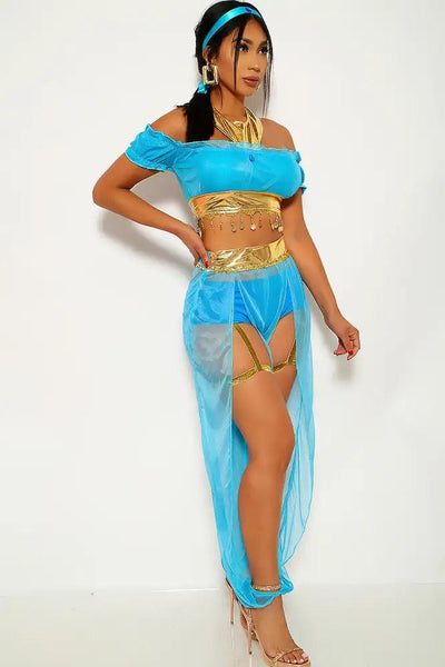 Turquoise Gold Garter Sexy Princess Jas Halloween Costume - AMIClubwear