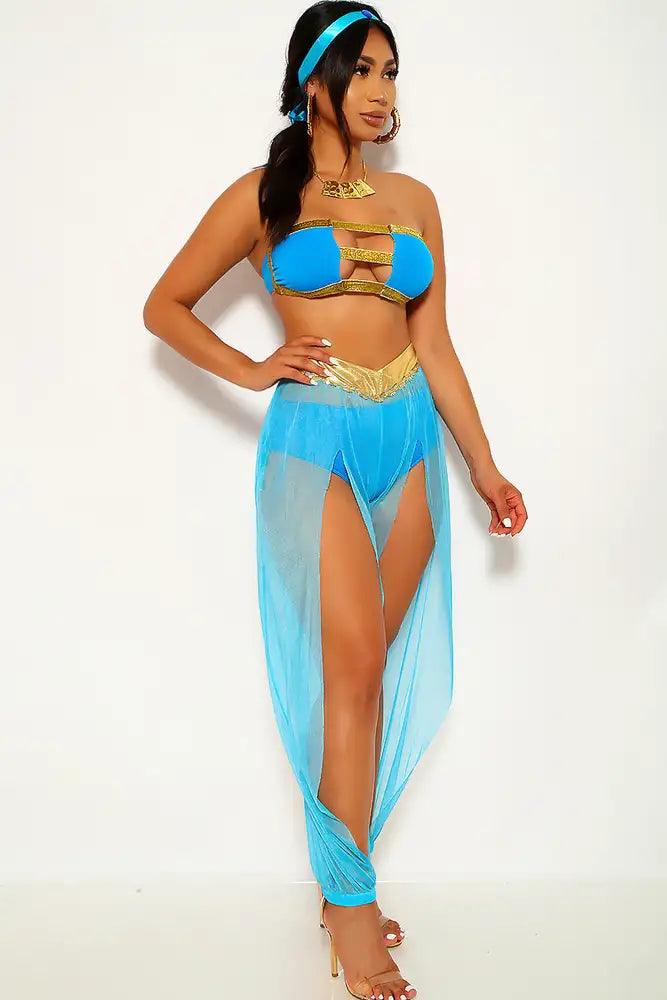 Turquoise Gold Unique Princess Jas Strappy Costume - AMIClubwear