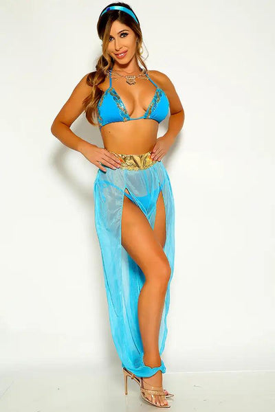 Turquoise Sequins Princess Jas 3 Piece Costume - AMIClubwear