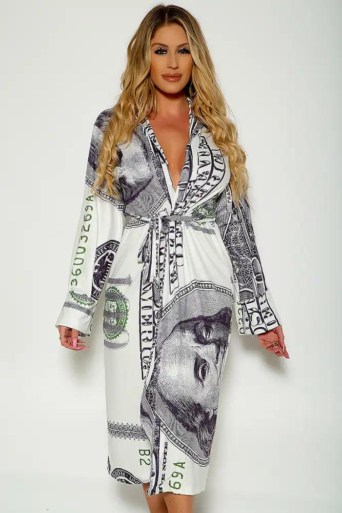 US Dollar Long Sleeve Light Weight Wrap Around Robe - AMIClubwear