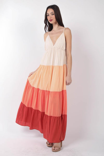 VERY J Color Block Tiered Maxi Cami Dress - AMIClubwear