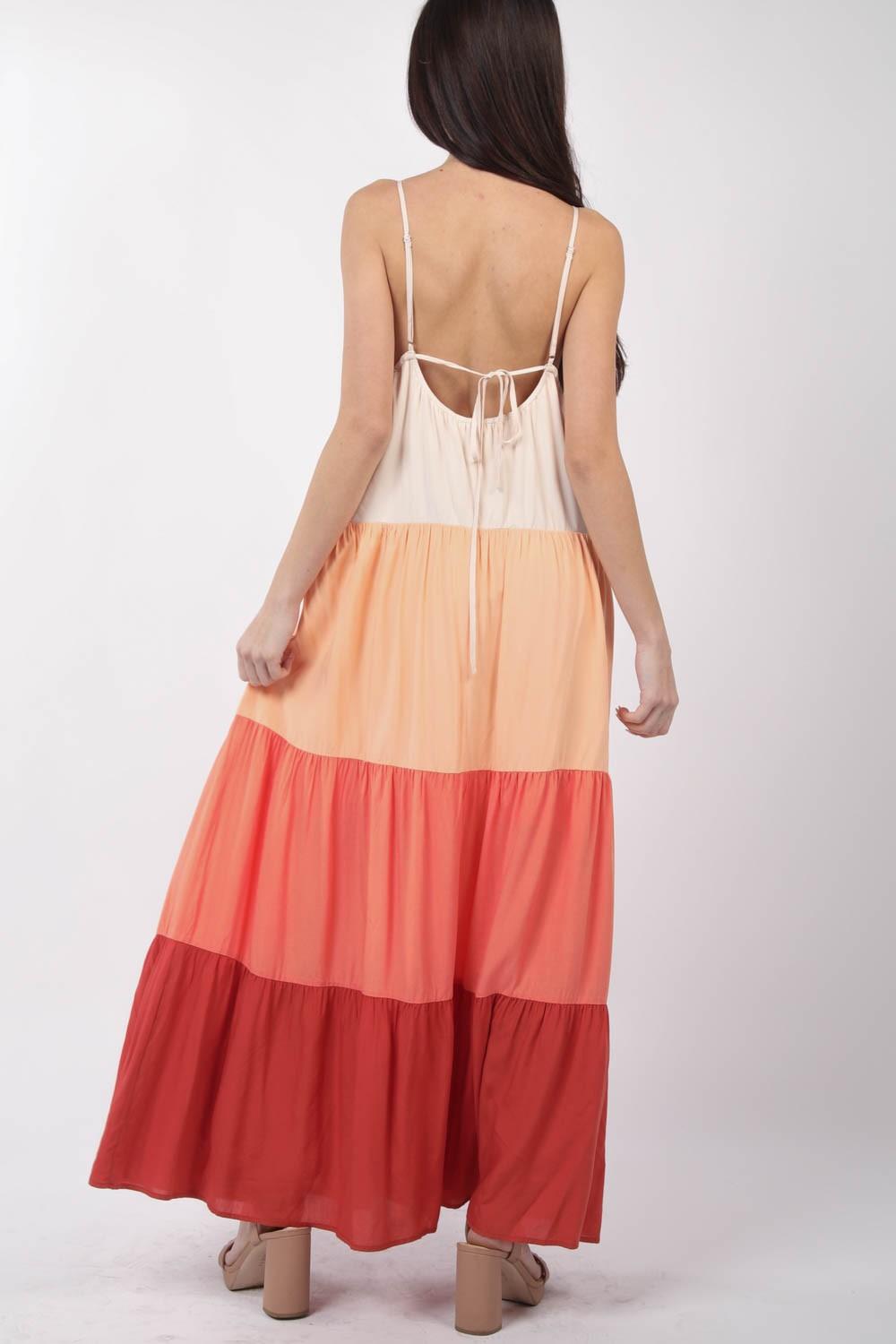 VERY J Color Block Tiered Maxi Cami Dress - AMIClubwear