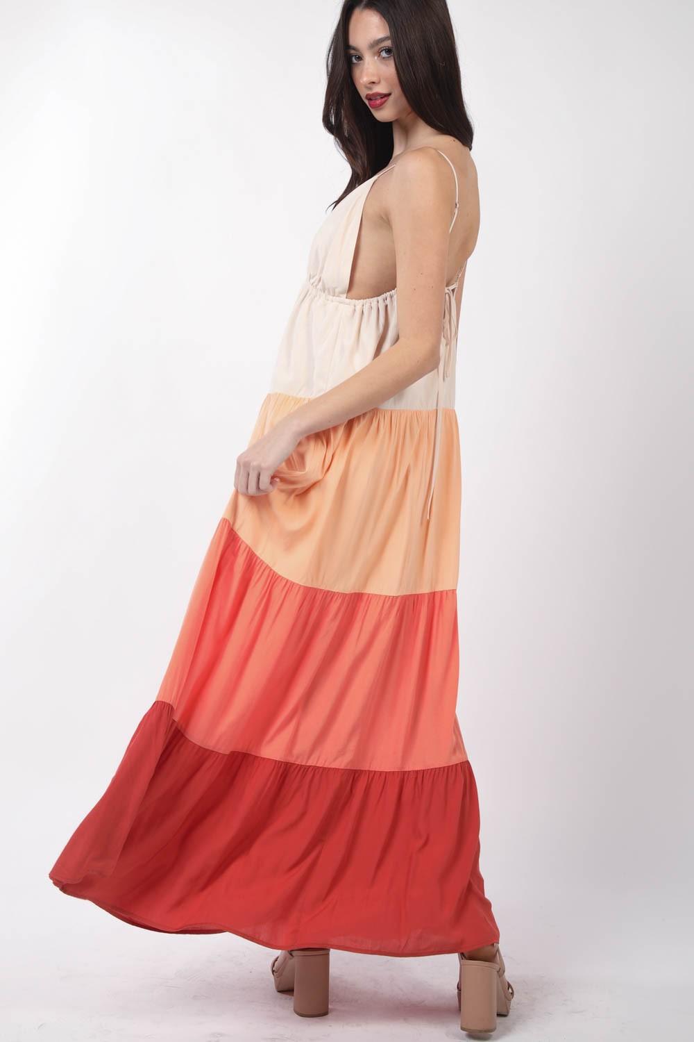 VERY J Color Block Tiered Maxi Cami Dress - AMIClubwear